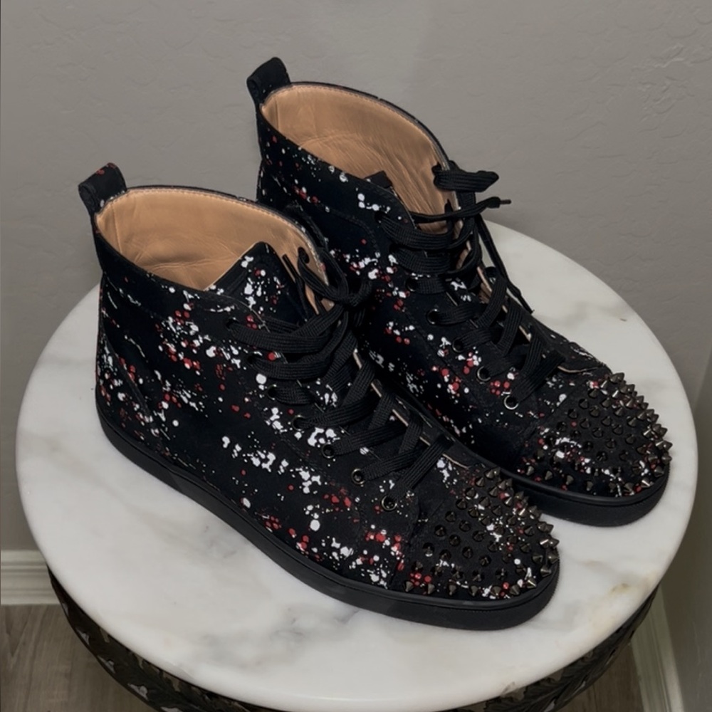 Christian Louboutin Black Sneakers with Red and White Details